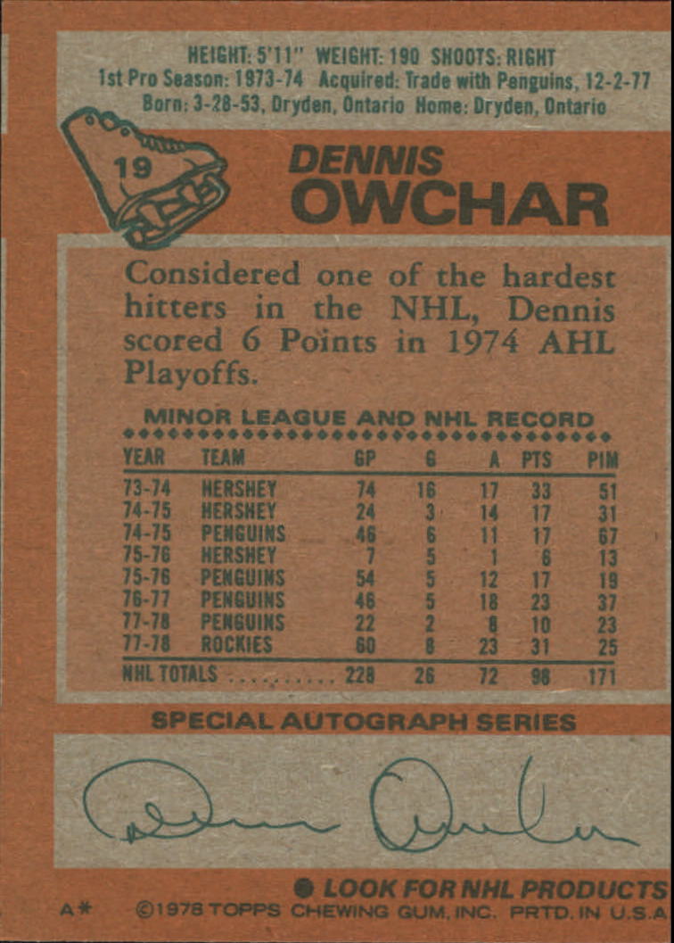 1978-79 Topps #19 Dennis Owchar back image