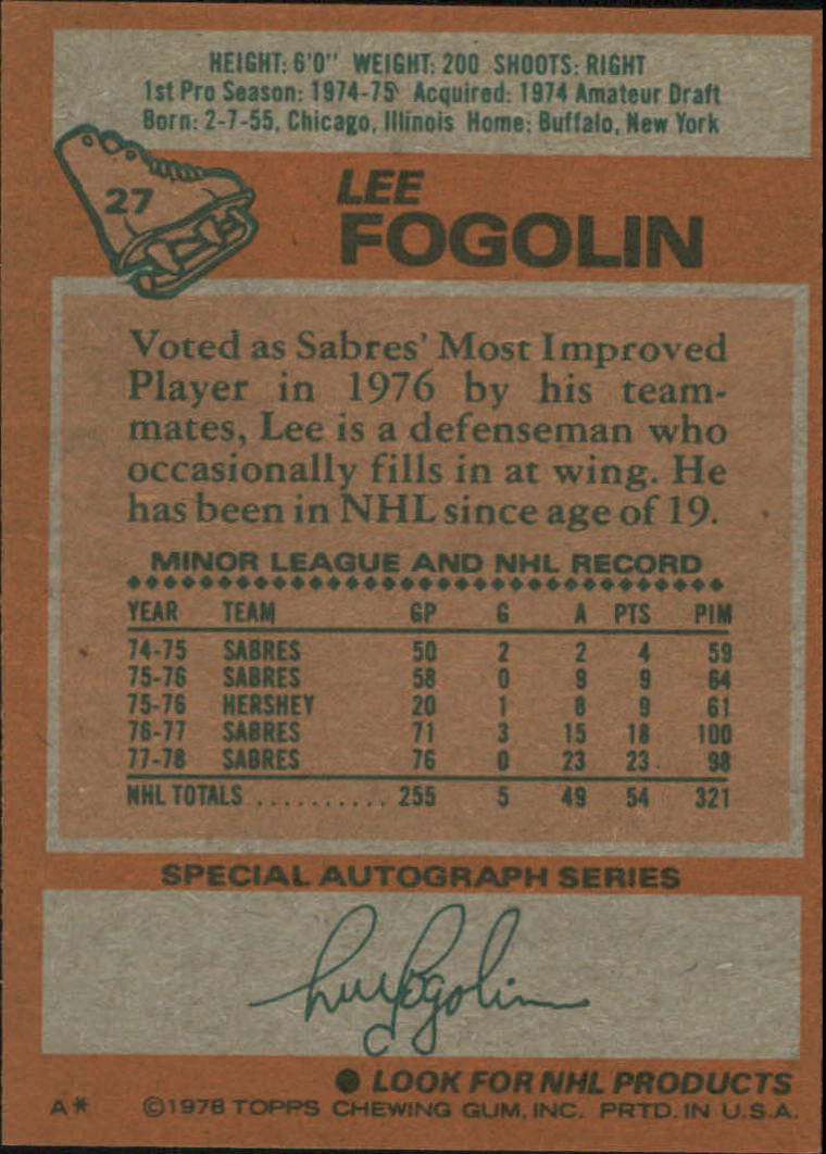 1978-79 Topps #27 Lee Fogolin back image