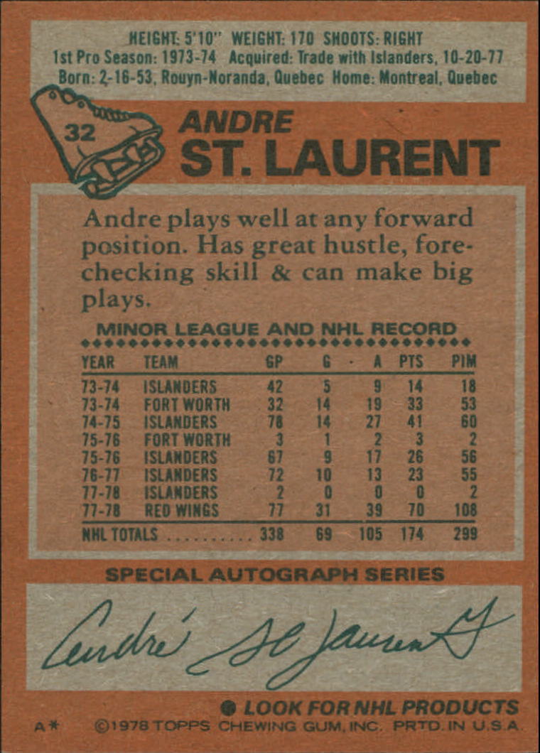 1978-79 Topps #32 Andre St.Laurent back image