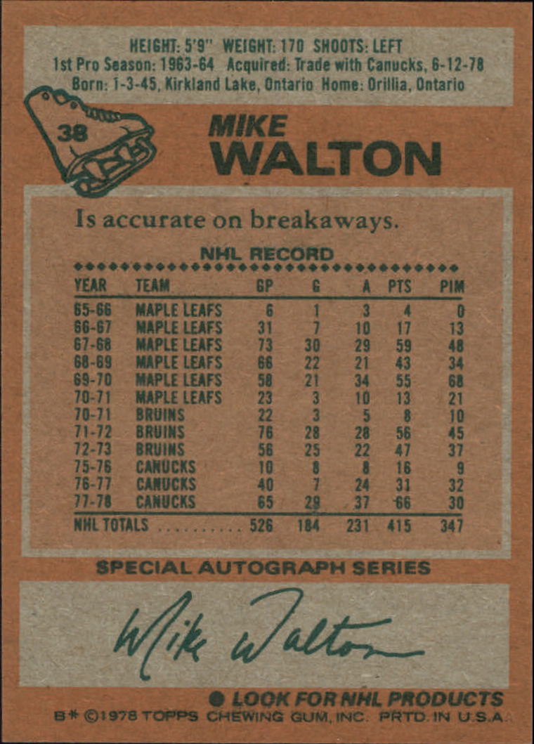 1978-79 Topps #38 Mike Walton back image