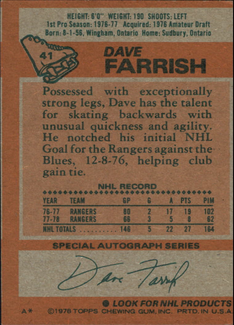 1978-79 Topps #41 Dave Farrish back image