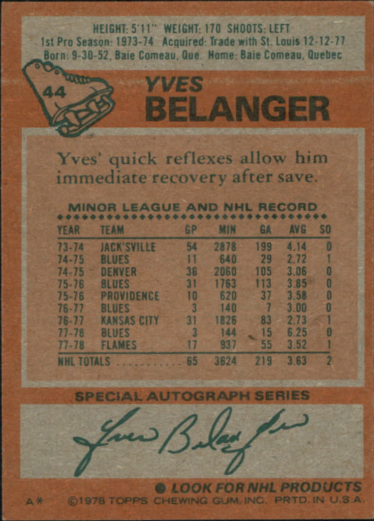 1978-79 Topps #44 Yves Belanger back image