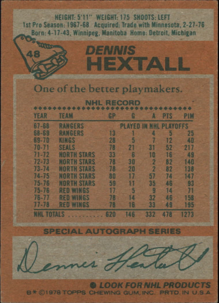 1978-79 Topps #48 Dennis Hextall back image