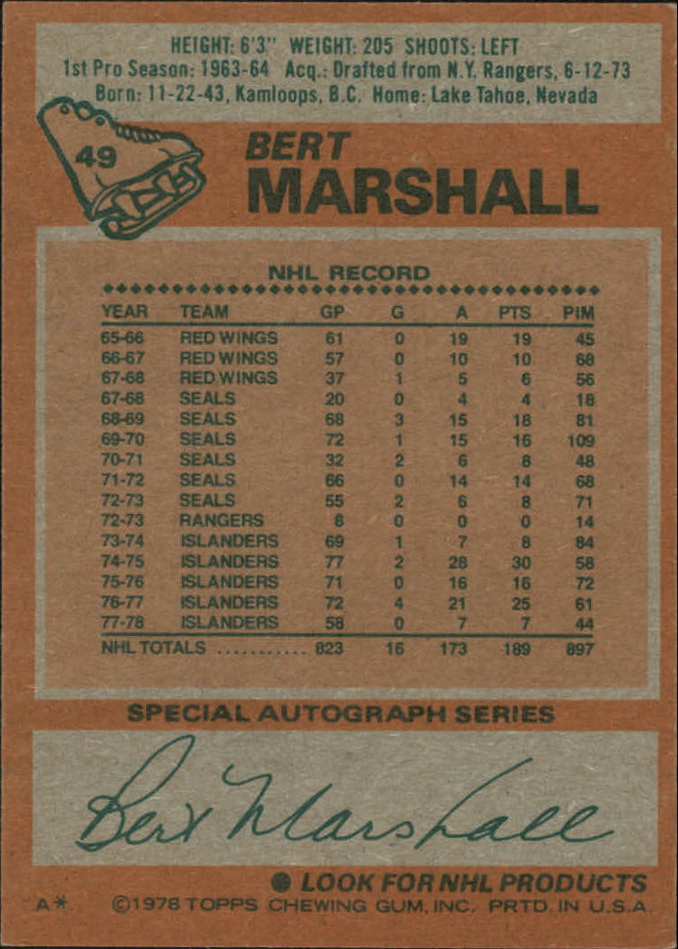1978-79 Topps #49 Bert Marshall back image