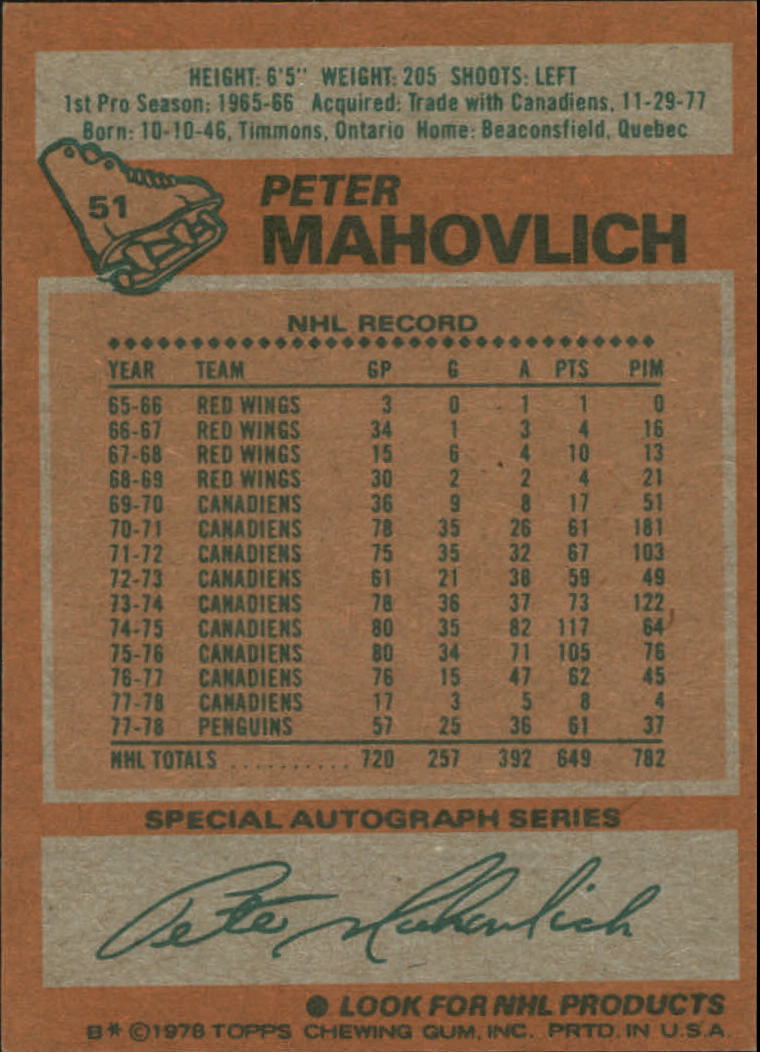 1978-79 Topps #51 Peter Mahovlich back image