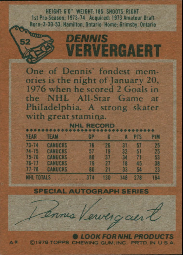 1978-79 Topps #52 Dennis Ververgaert back image