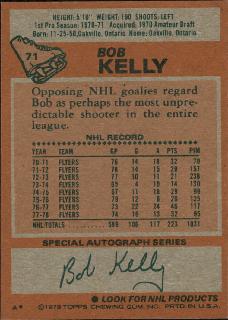 1978-79 Topps #71 Bob Kelly back image