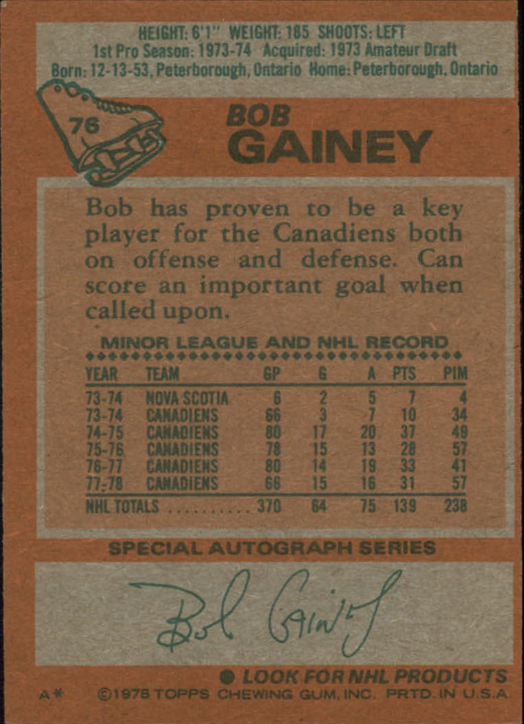 1978-79 Topps #76 Bob Gainey back image