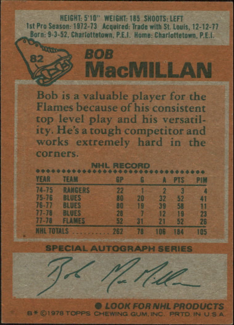 1978-79 Topps #82 Bob MacMillan back image