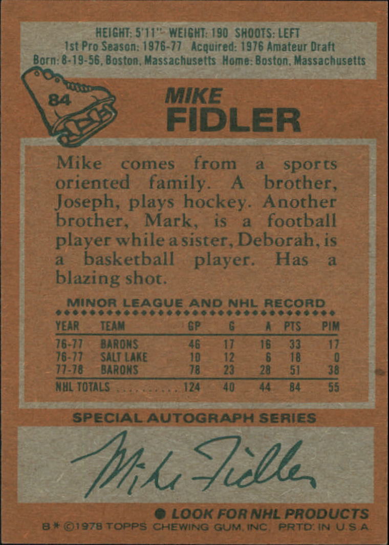 1978-79 Topps #84 Mike Fidler back image
