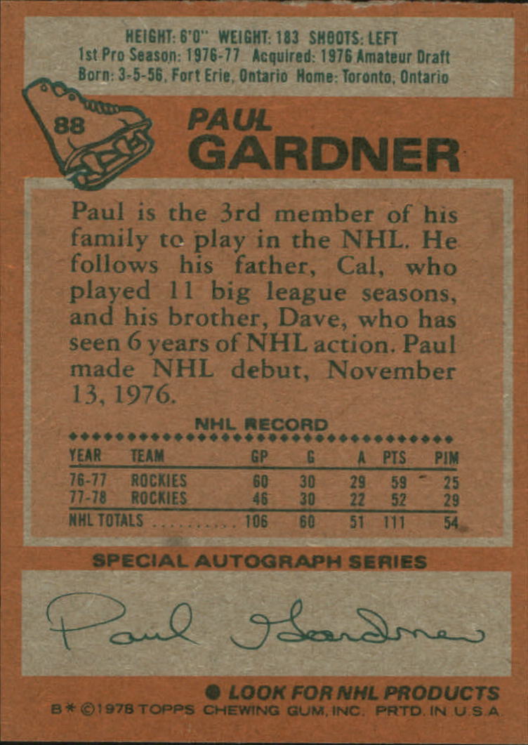 1978-79 Topps #88 Paul Gardner back image