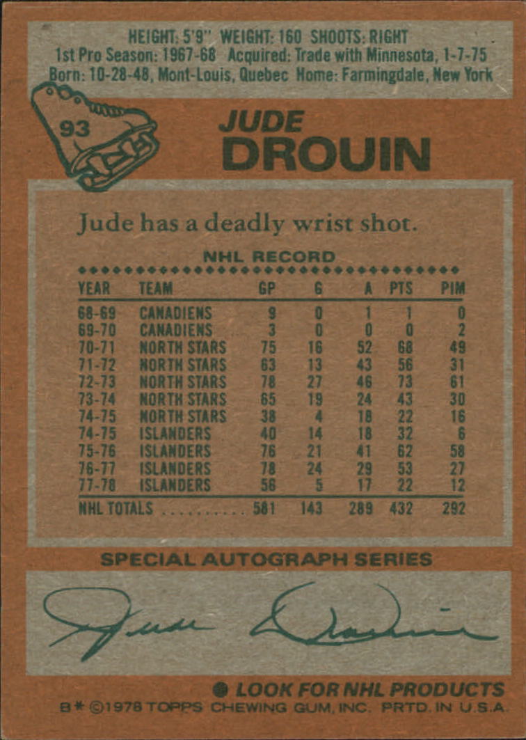 1978-79 Topps #93 Jude Drouin back image