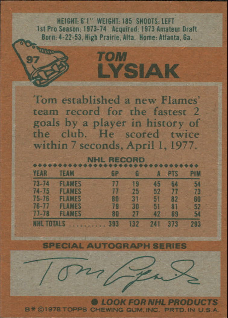 1978-79 Topps #97 Tom Lysiak back image