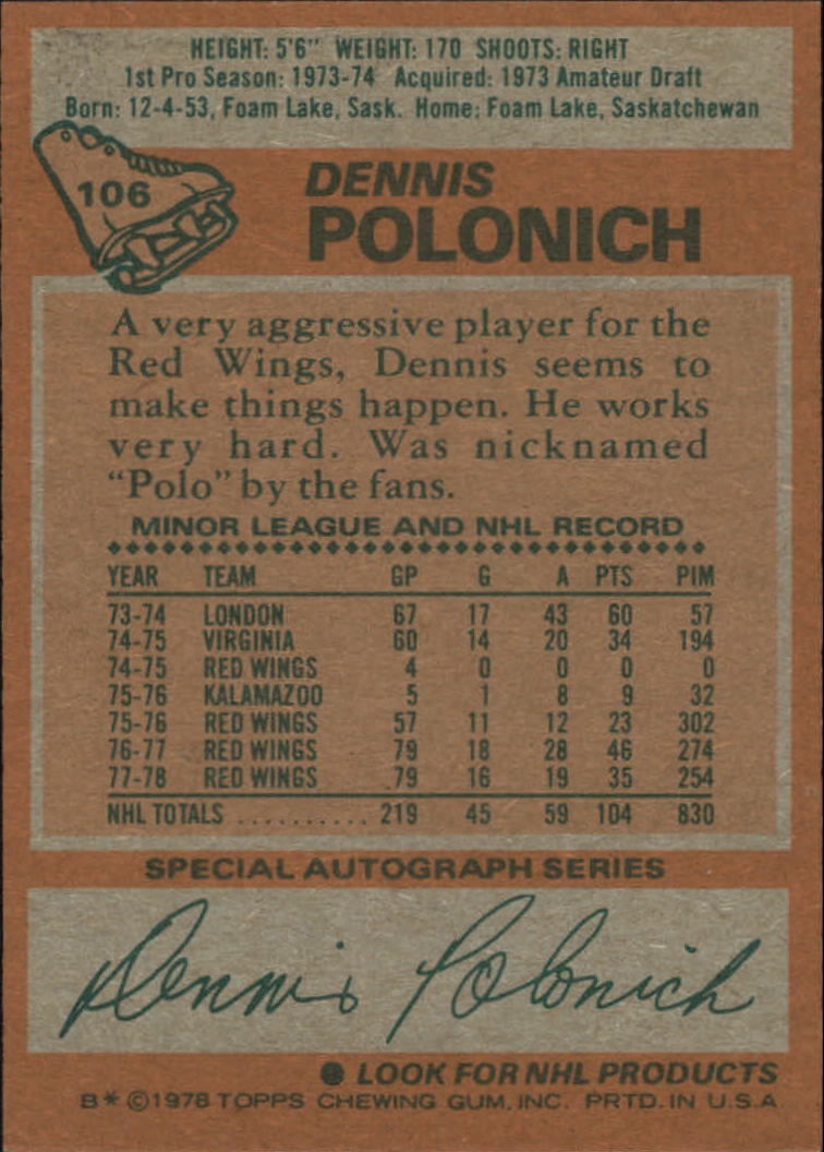 1978-79 Topps #106 Dennis Polonich back image