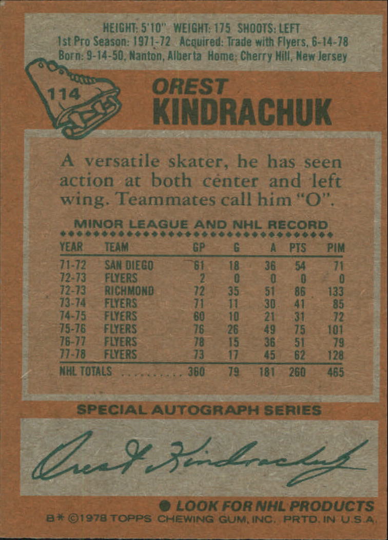 1978-79 Topps #114 Orest Kindrachuk back image