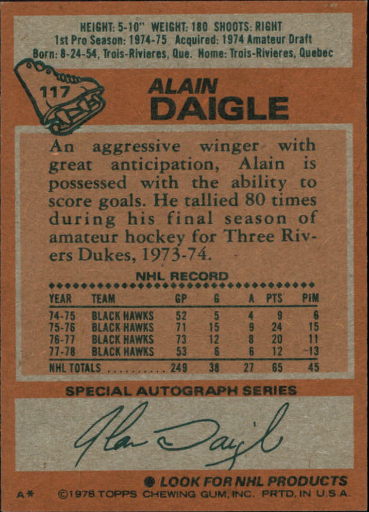 1978-79 Topps #117 Alain Daigle back image