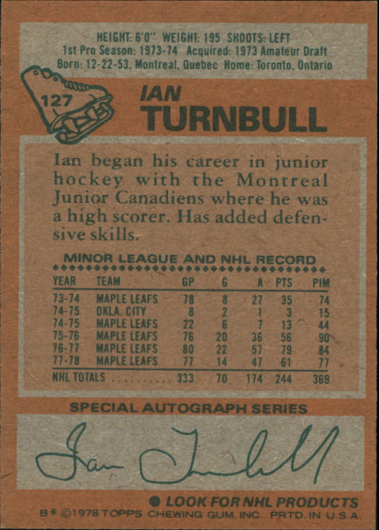 1978-79 Topps #127 Ian Turnbull back image