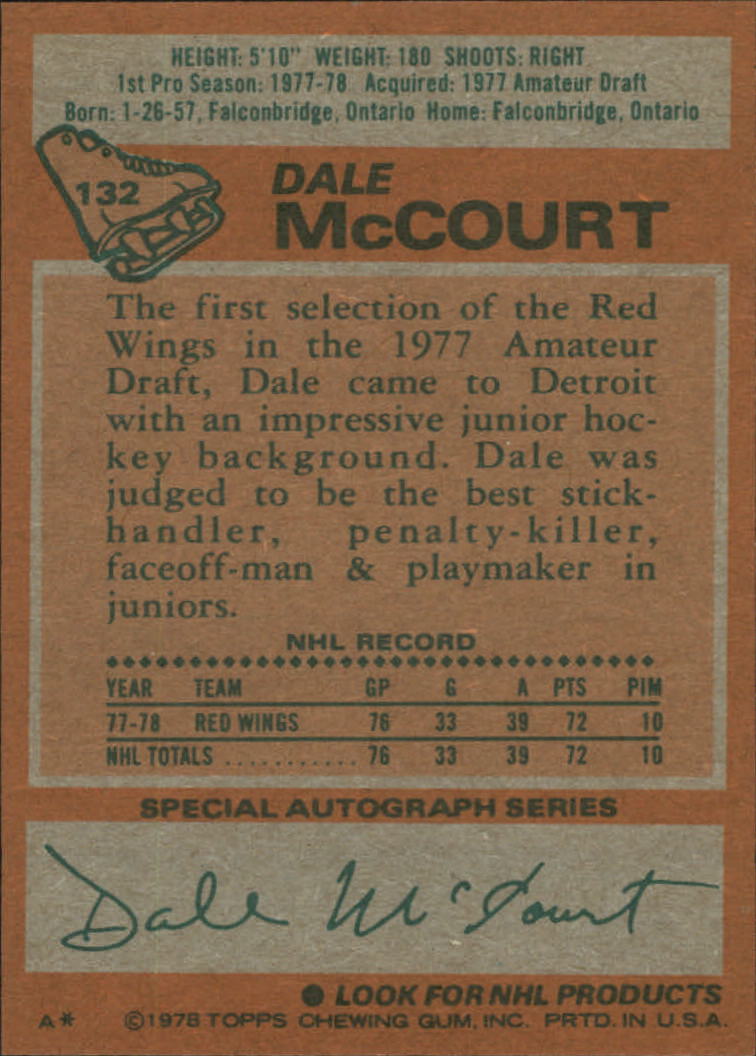 1978-79 Topps #132 Dale McCourt RC back image