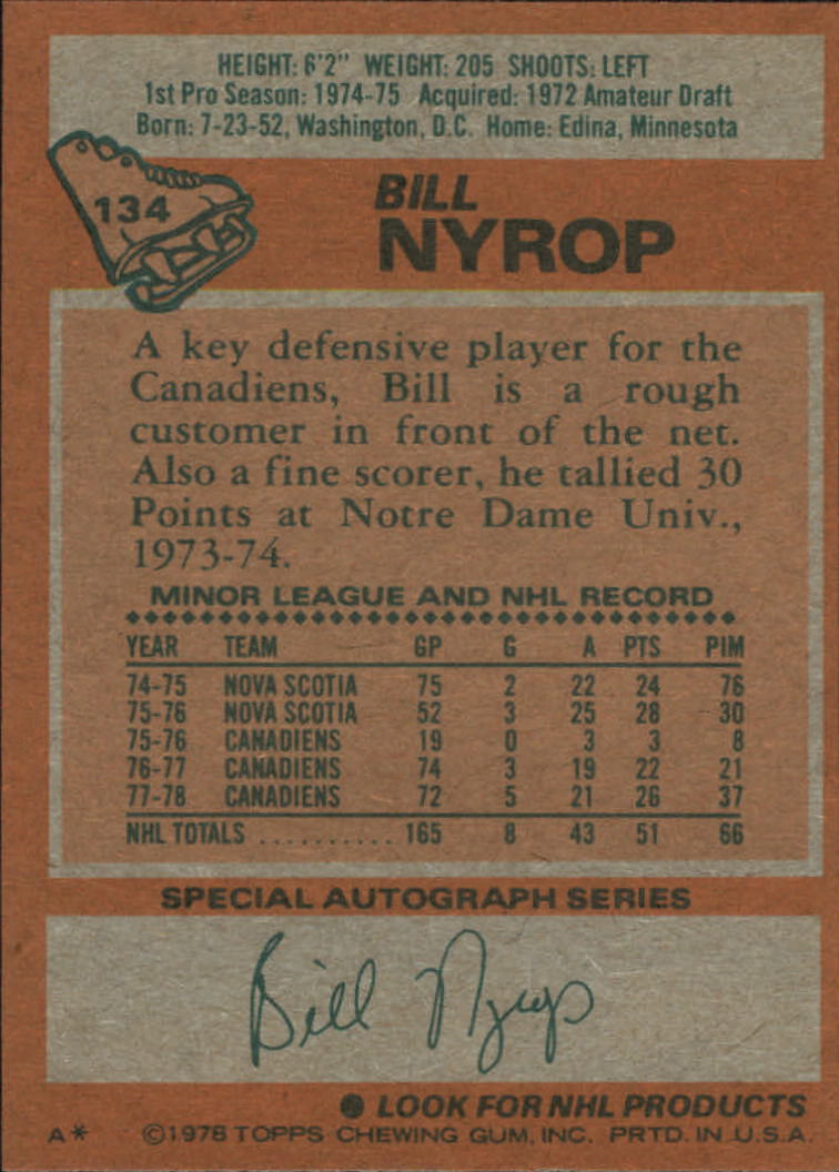 1978-79 Topps #134 Bill Nyrop back image