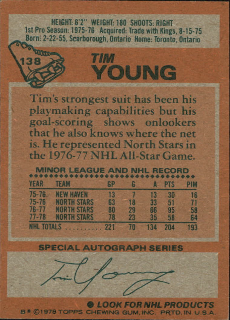 1978-79 Topps #138 Tim Young back image