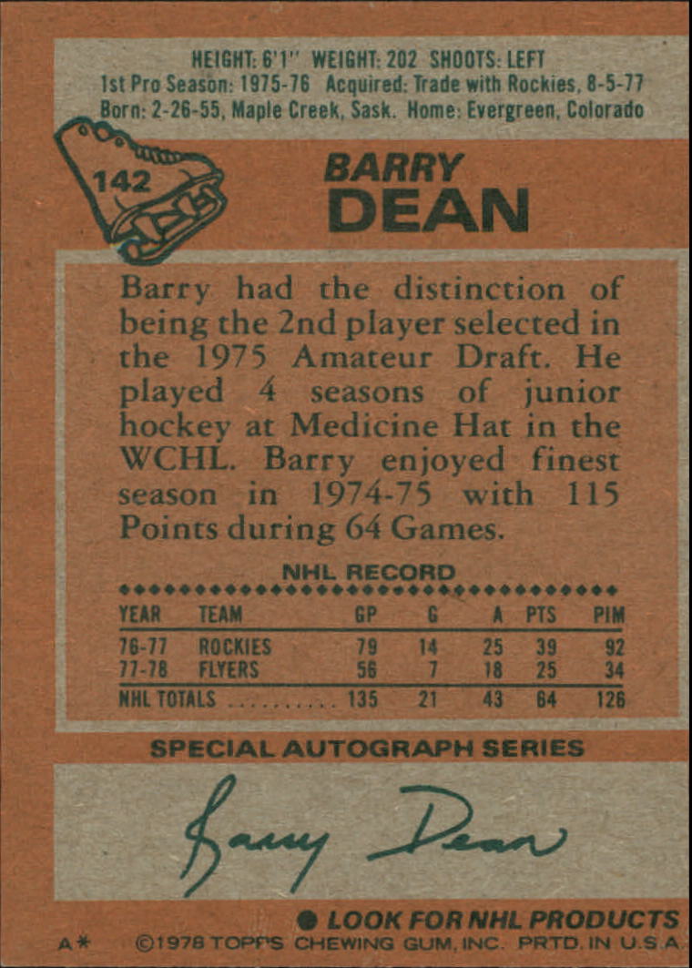 1978-79 Topps #142 Barry Dean back image