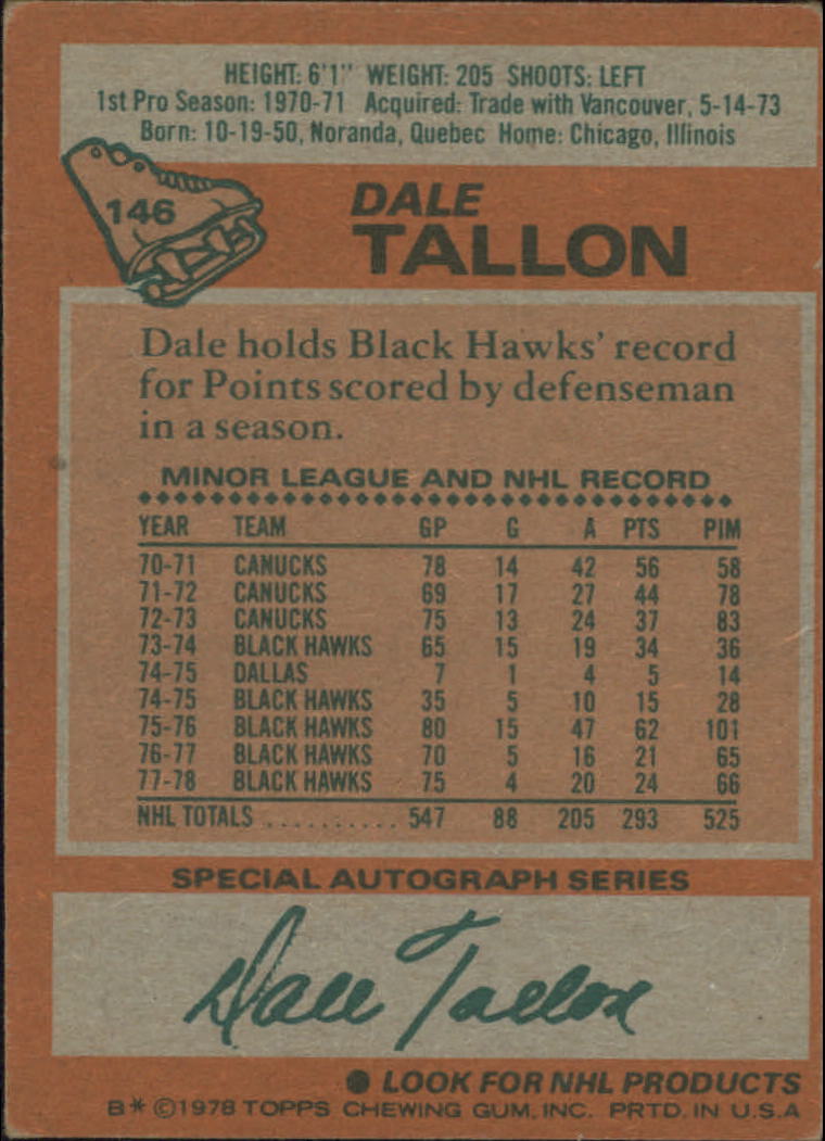 1978-79 Topps #146 Dale Tallon back image