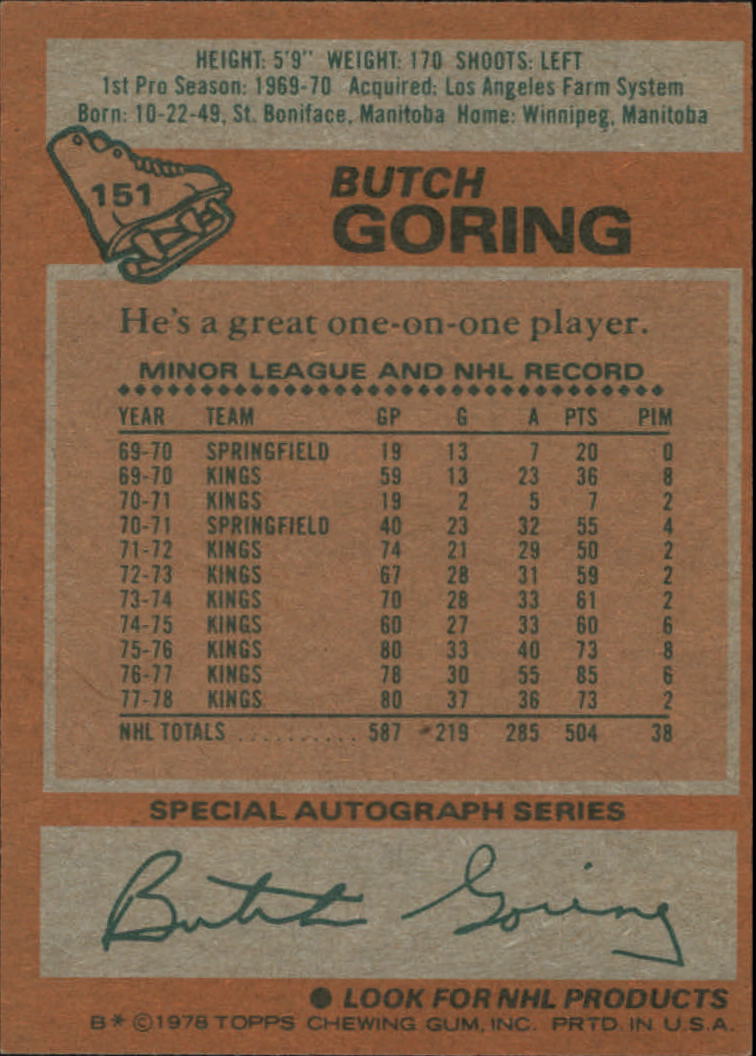 1978-79 Topps #151 Butch Goring back image