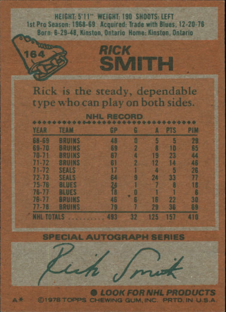1978-79 Topps #164 Rick Smith back image