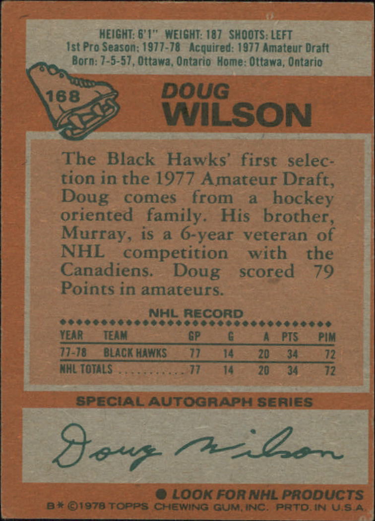1978-79 Topps #168 Doug Wilson RC back image