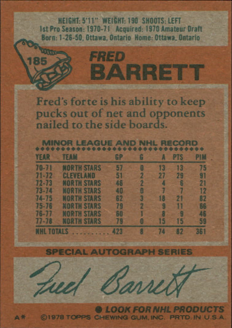1978-79 Topps #185 Fred Barrett back image