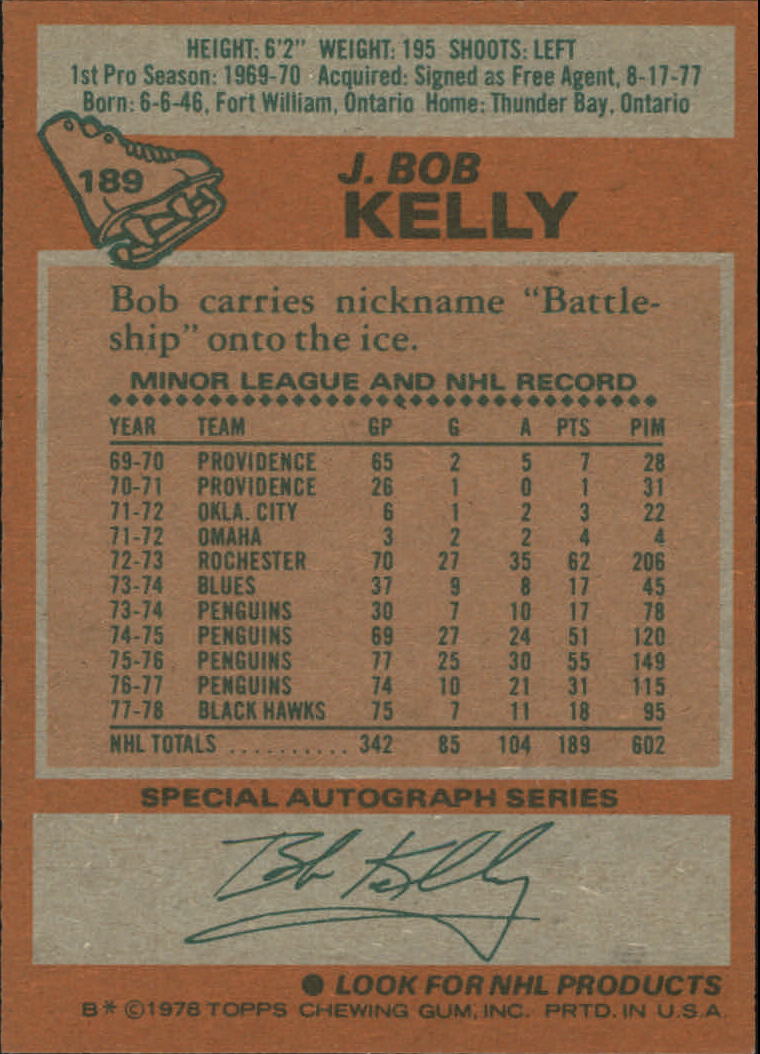 1978-79 Topps #189 J. Bob Kelly back image