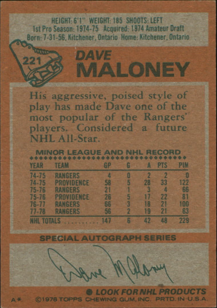 1978-79 Topps #221 Dave Maloney back image