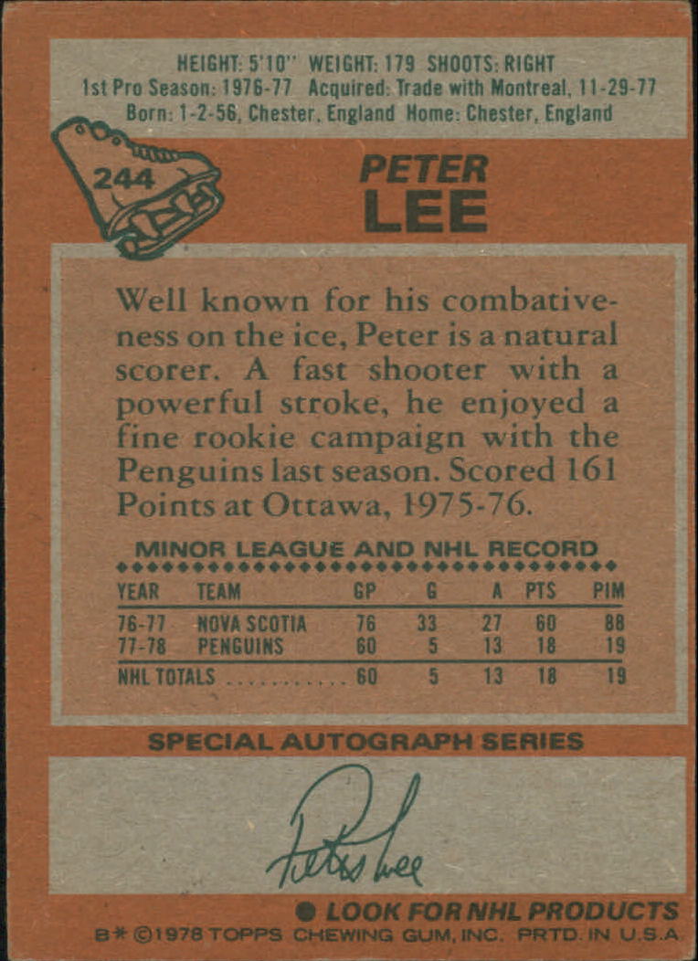 1978-79 Topps #244 Peter Lee RC back image