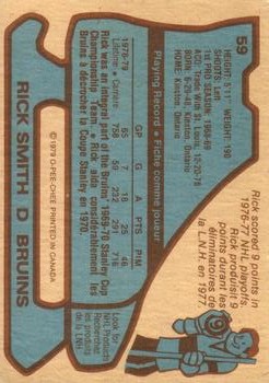 1979-80 O-Pee-Chee #59 Rick Smith UER/Born Kinston/should be Kingston back image