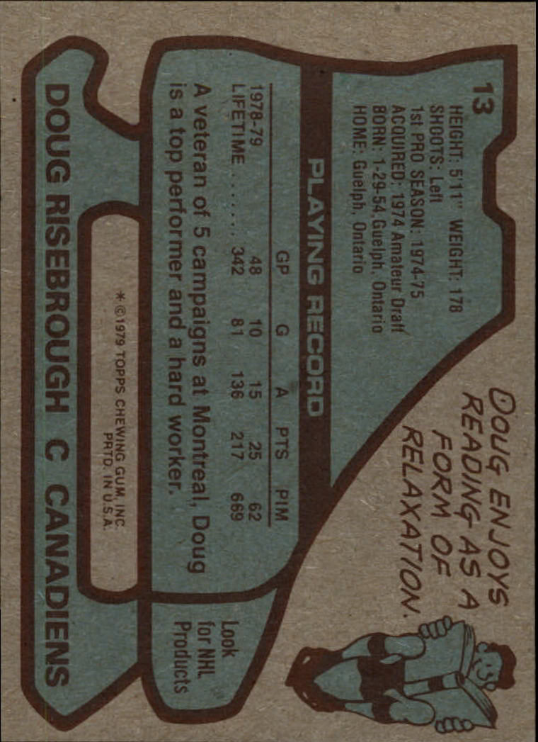 1979-80 Topps #13 Doug Risebrough back image