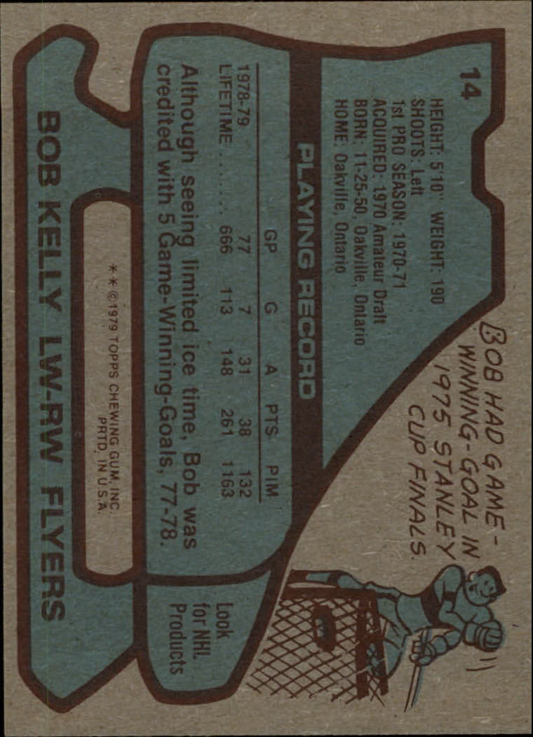1979-80 Topps #14 Bob Kelly back image