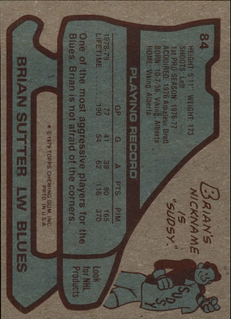 1979-80 Topps #84 Brian Sutter back image