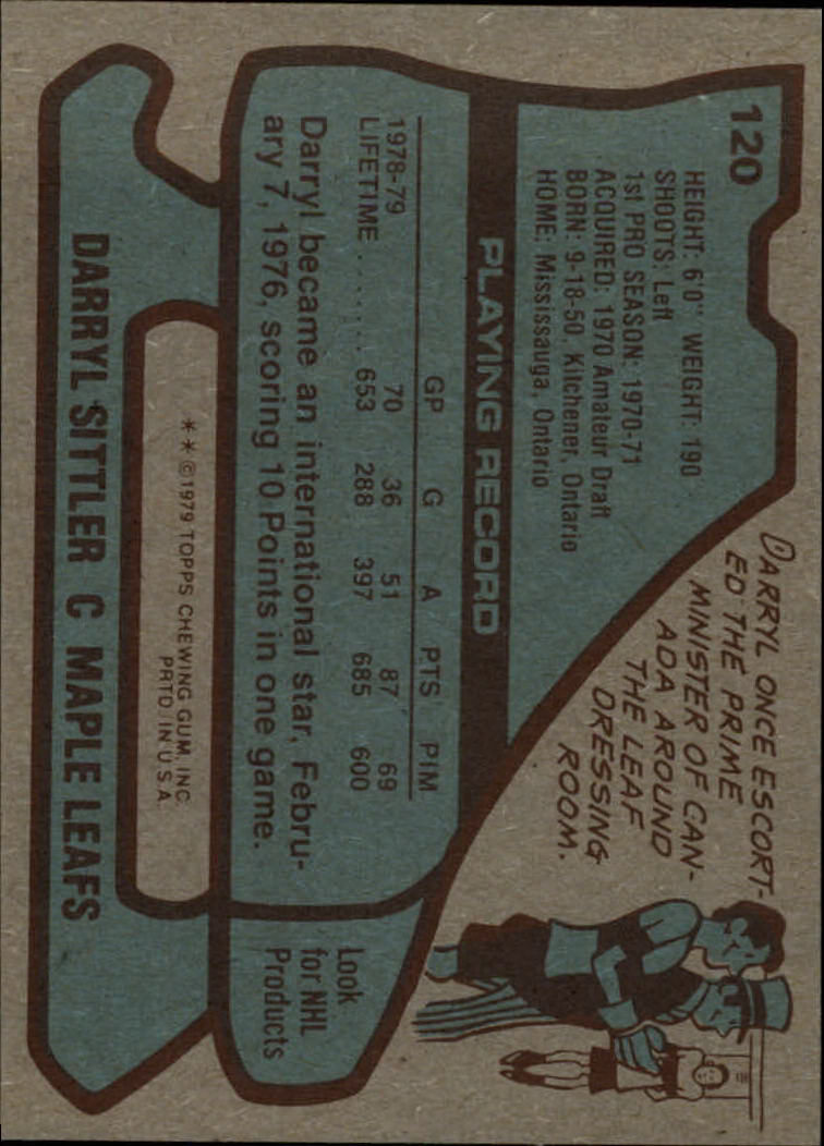 1979-80 Topps #120 Darryl Sittler back image