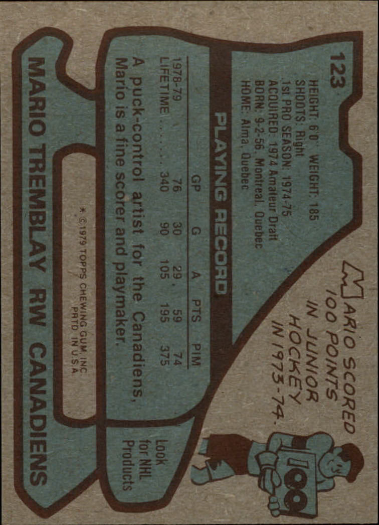 1979-80 Topps #123 Mario Tremblay back image