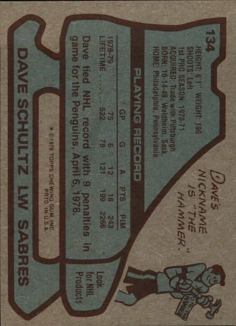 1979-80 Topps #134 Dave Schultz back image
