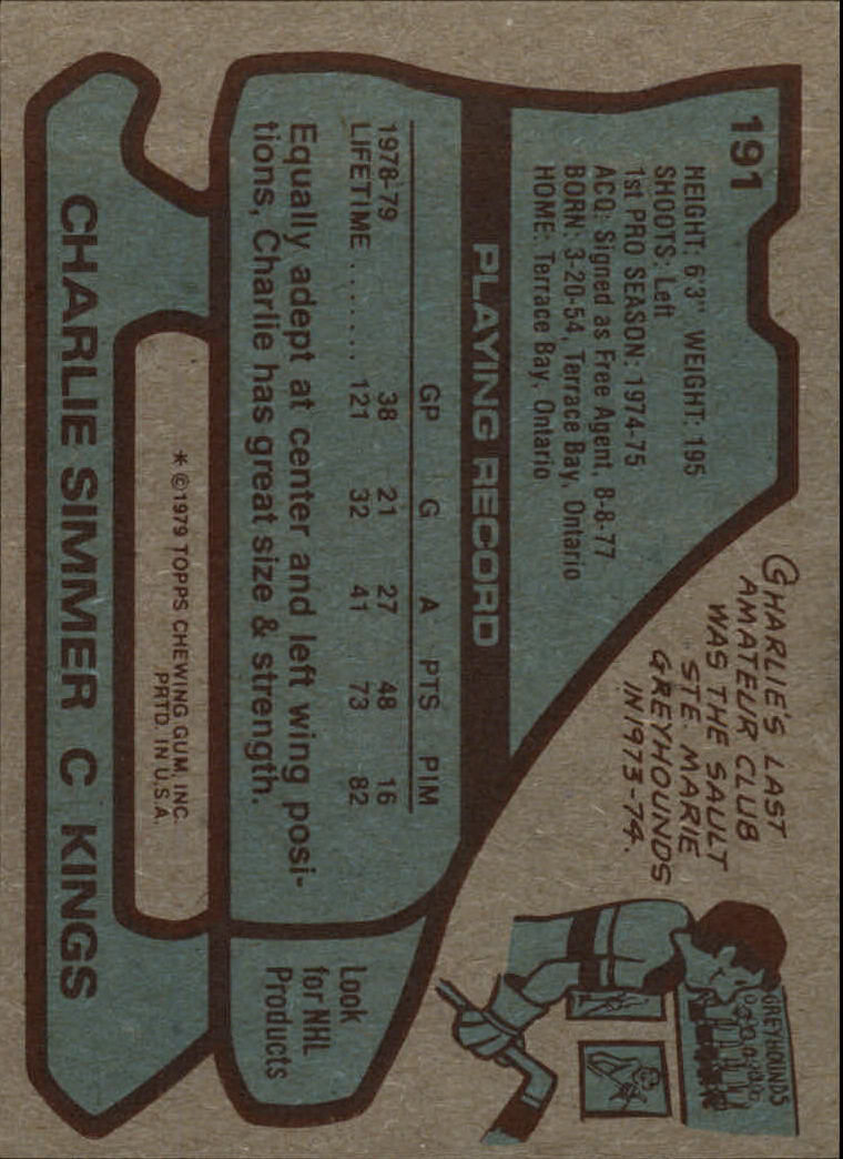1979-80 Topps #191 Charlie Simmer RC back image