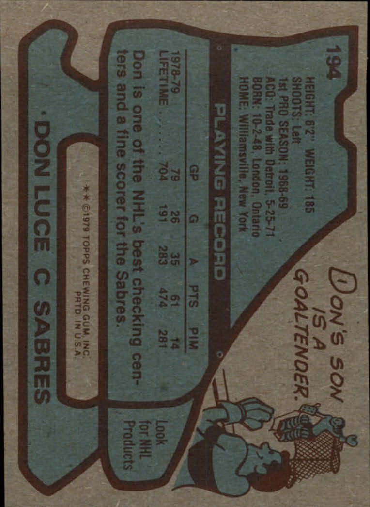 1979-80 Topps #194 Don Luce back image