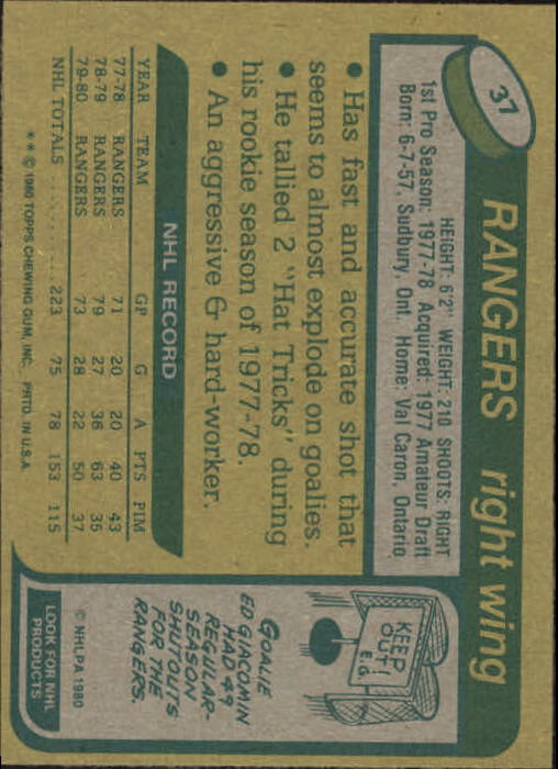 1980-81 Topps #37 Ron Duguay back image
