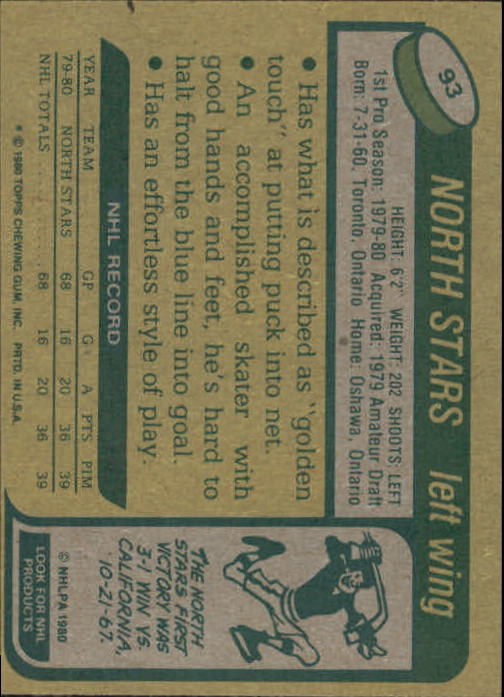 1980-81 Topps #93 Tom McCarthy RC back image