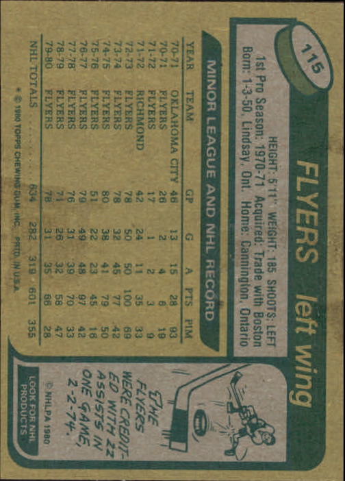 1980-81 Topps #115 Rick MacLeish back image