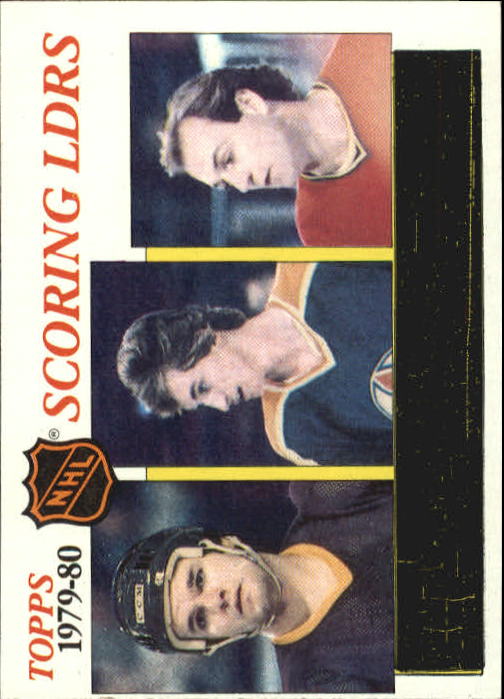 1980-81 Topps #163 Scoring Leaders/Marcel Dionne (1)/Wayne Gretzky (1)/Guy Lafleur (3)