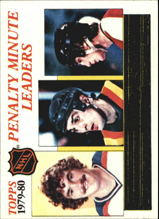 1980-81 Topps #164 Penalty Minutes/Leaders/Jimmy Mann (1)/Dave (Tiger) Williams (2)/Paul Holmgren (3)
