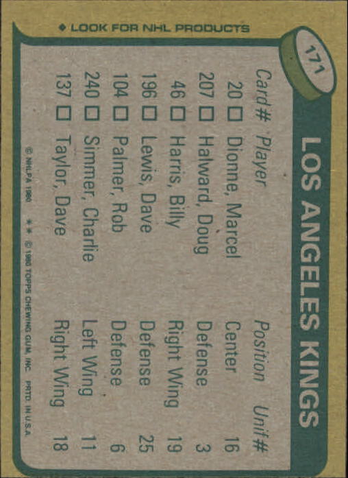 1980-81 Topps #171 Charlie Simmer TL/Kings Scoring Leaders/(checklist back) back image