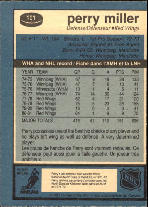 1981-82 O-Pee-Chee #101 Perry Miller back image