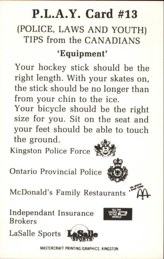 1981-82 Kingston Canadians #13 Steve Seguin back image